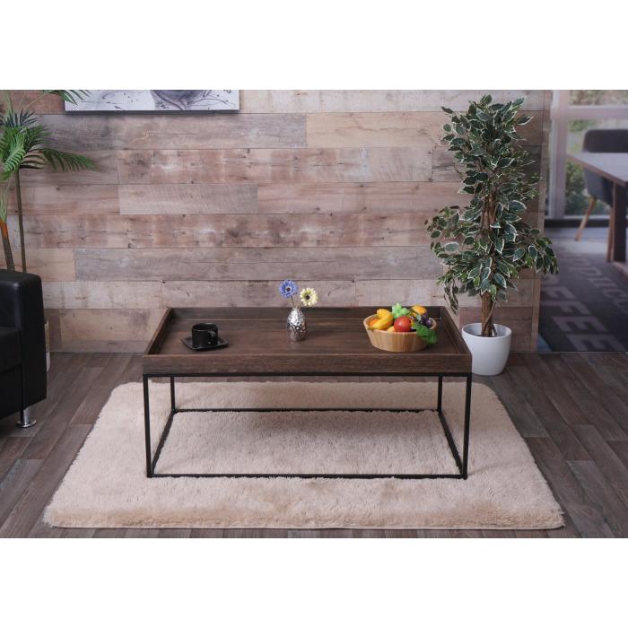 Couchtisch HWC-K71, Kaffeetisch Beistelltisch Tisch, Holz massiv Metall 46x110x60cm ~ dunkelbraun