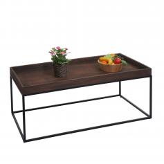 Couchtisch HWC-K71, Kaffeetisch Beistelltisch Tisch, Holz massiv Metall 46x110x60cm ~ dunkelbraun
