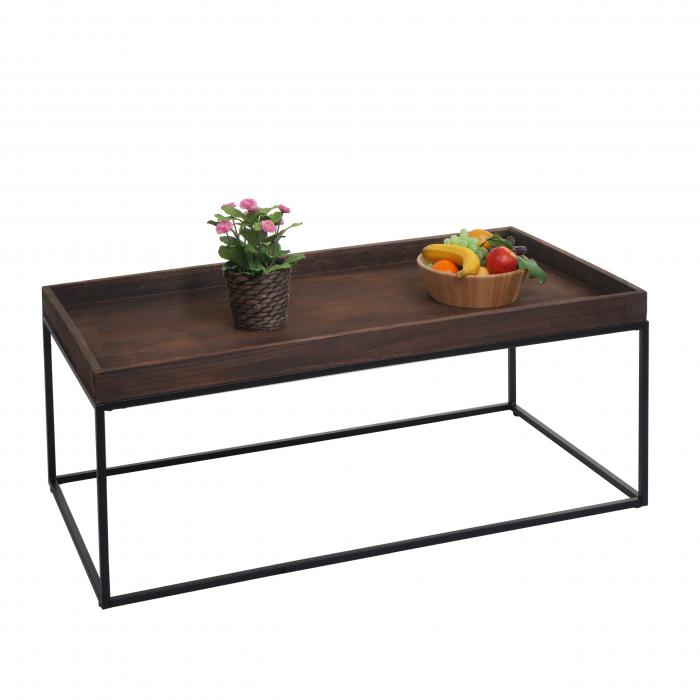 Couchtisch HWC-K71, Kaffeetisch Beistelltisch Tisch, Holz massiv Metall  46x110x60cm ~ dunkelbraun von Heute-Wohnen