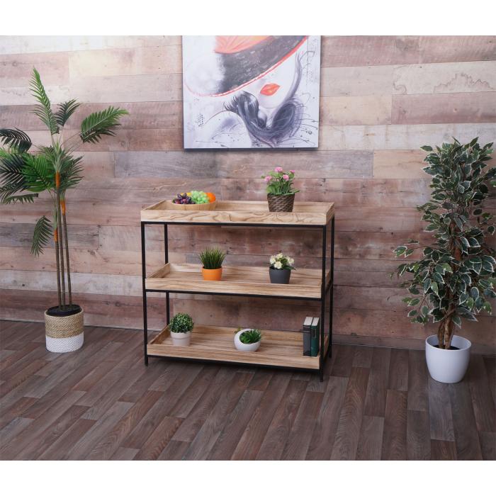 B-Ware (Ablage vermakt SK2) | Regal HWC-K71, Standregal Pflanzregal, Holz Metall 3 Ablagen 90x100x35cm ~ naturfarben