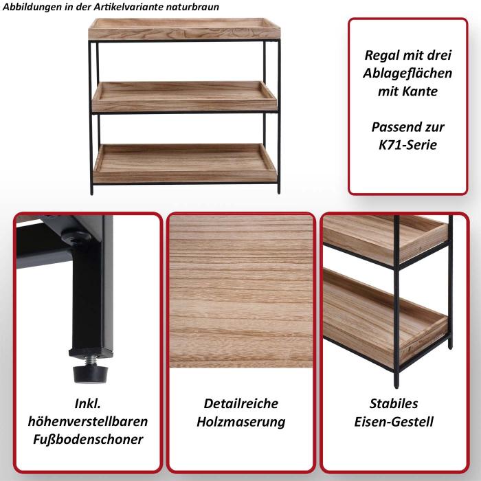 Regal HWC-K71, Standregal Pflanzregal Bcherregal, Holz Metall 3 Ablagen 90x100x35cm MVG-Zertifiziert ~ naturfarben