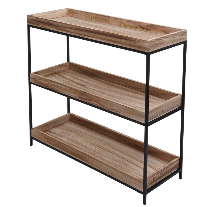 B-Ware (Ablage vermakt SK2) | Regal HWC-K71, Standregal Pflanzregal, Holz Metall 3 Ablagen 90x100x35cm ~ naturfarben