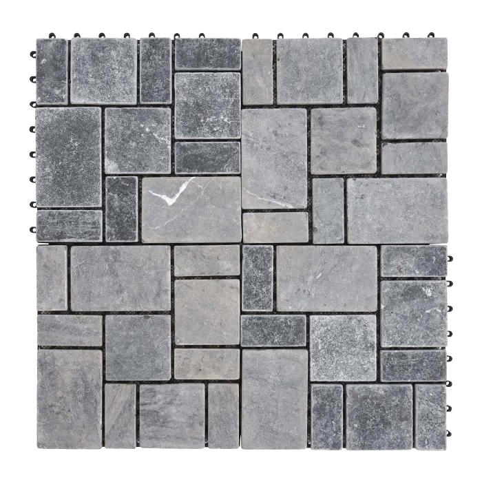 B-Ware (Kunststoff defekt/Klebereste SK6) | Steinfliese HWC-K70 Steckfliese Naturstein 11x je 30x30cm = 1m ~ dunkelgrau