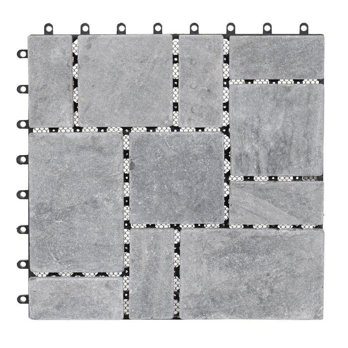 B-Ware (Kunststoff defekt/Klebereste SK6) | Steinfliese HWC-K70 Steckfliese Naturstein 11x je 30x30cm = 1m ~ dunkelgrau