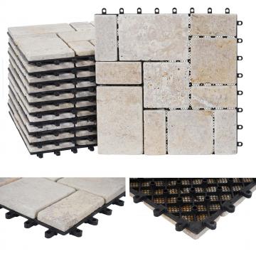 Steinfliese HWC-K70, Bodenfliese Steckfliese Balkon/Terrasse Naturstein, 11x je 30x30cm = 1m ~ wei
