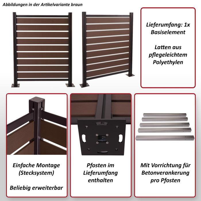 Alu Mlltonnen-Zaun HWC-K57, Basiselement Mlltonnenverkleidung, Holzoptik erweiterbar 130x110x6cm ~ braun