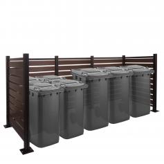 Alu Mlltonnen-Zaun HWC-K57, Mlltonnenverkleidung, Polywood erweiterbar 130x300x110cm ~ braun