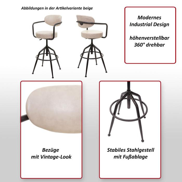 Barhocker HWC-H10f, Barstuhl Tresenhocker Drehhocker, hhenverstellbar Industrial Wildleder-Optik ~ vintage braun