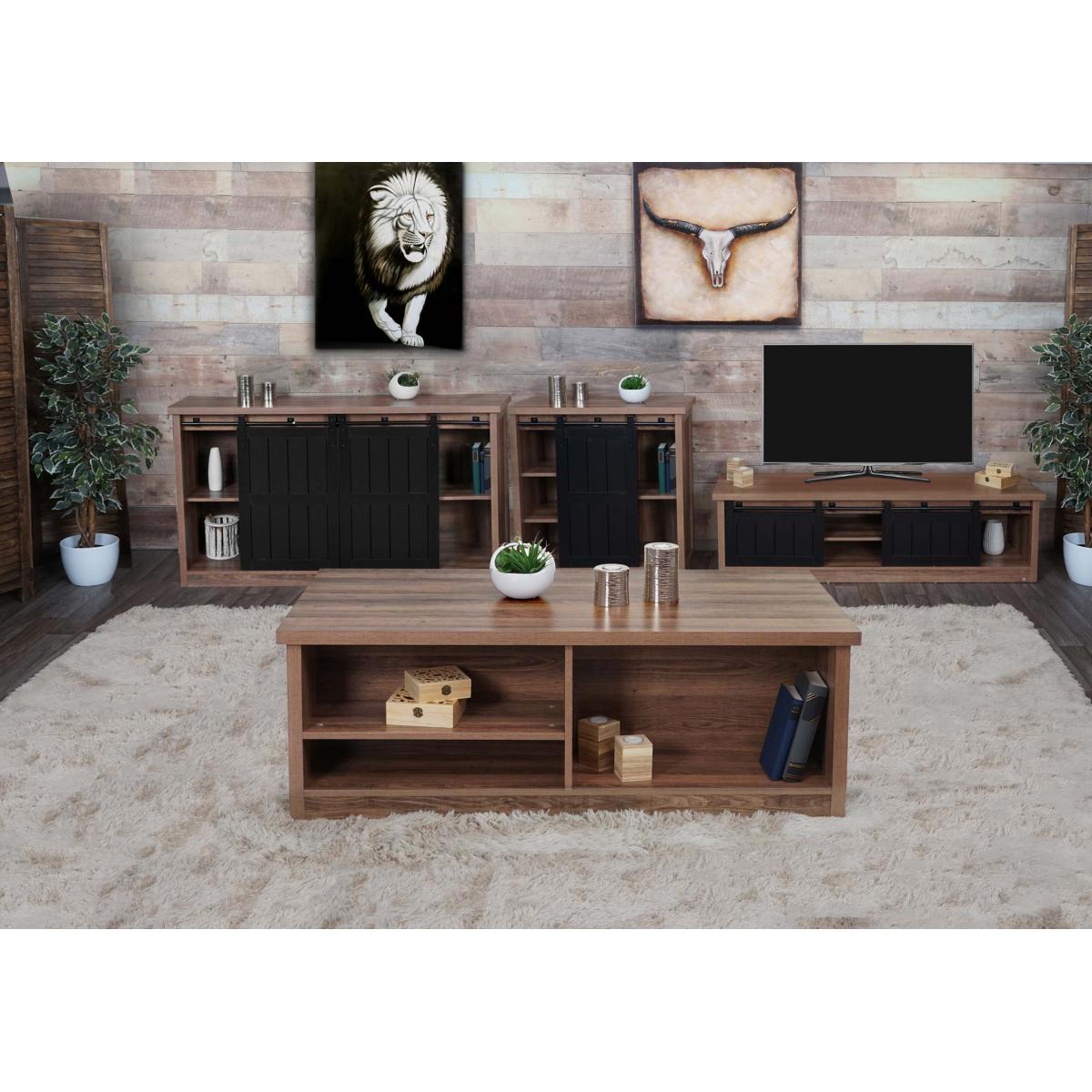 Wohnzimmerset aus TV-Rack, Sideboard, Kommode und Couchtisch HWC-K75, Schiebetr Staufcher, Industrial ~ braun