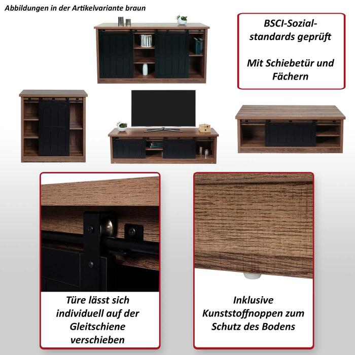 Wohnzimmerset aus TV-Rack, Sideboard, Kommode und Couchtisch HWC-K75, Schiebetr Staufcher, Industrial ~ naturfarben