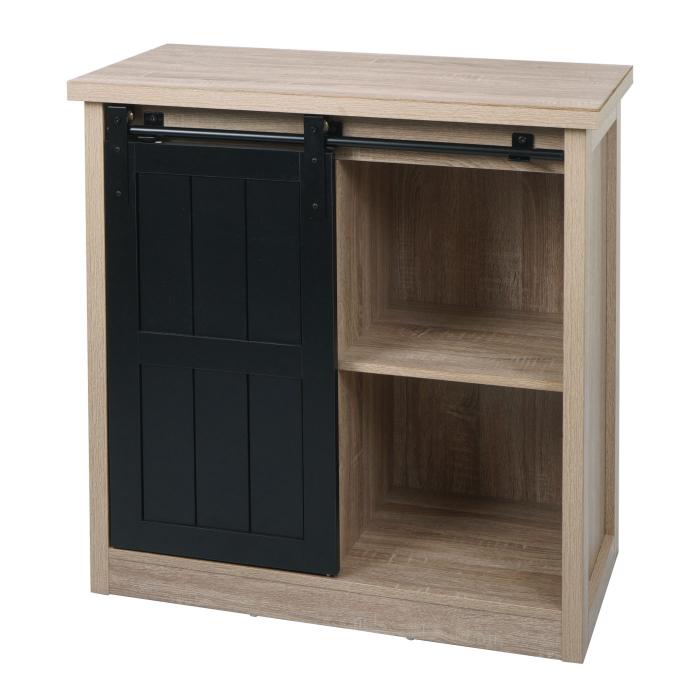 Kommode HWC-K75, Schrank Regal, Schiebetre 5 Staufcher, Holz-Optik Industrial Metall 84x80x40cm ~ naturfarben