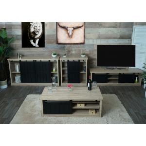 Wohnzimmerset aus TV-Rack, Sideboard, Kommode und Couchtisch HWC-K75, Schiebetr Staufcher, Industrial ~ naturfarben