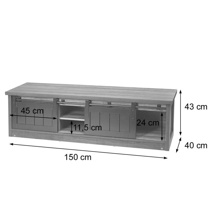 TV-Rack HWC-K75, Fernsehtisch TV-Board, Schiebetren Staufcher, Holz-Optik Industrial Metall 43x150x40cm ~ naturfarben