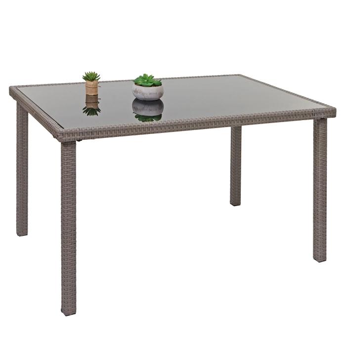 Poly-Rattan Tisch HWC-G19, Gartentisch Balkontisch, 120x75cm ~ grau