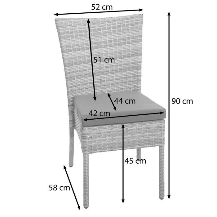 2er-Set Poly-Rattan Stuhl HWC-G19, Balkonstuhl Gartenstuhl, stapelbar ~ grau, Kissen dunkelgrau