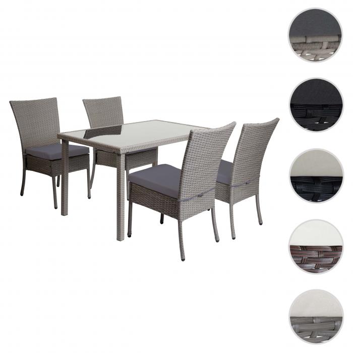 Poly-Rattan Garnitur HWC-G19, Sitzgruppe Balkon-/Lounge-Set, 4xStuhl+Tisch, 120x75cm ~ grau, Kissen dunkelgrau