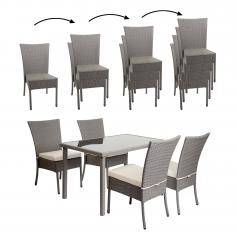 Poly-Rattan Garnitur HWC-G19, Sitzgruppe Balkon-/Lounge-Set, 4xStuhl+Tisch, 120x75cm ~ grau, Kissen creme