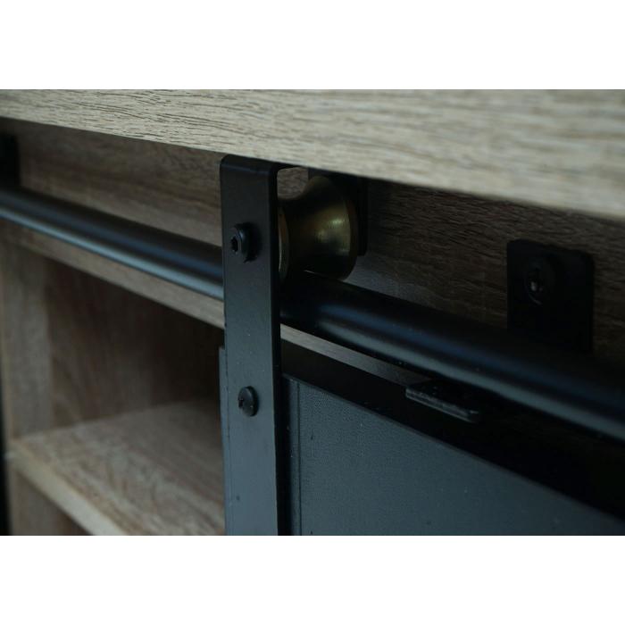 TV-Rack HWC-K75, Fernsehtisch TV-Board, Schiebetren Staufcher, Holz-Optik Industrial Metall 43x150x40cm ~ naturfarben