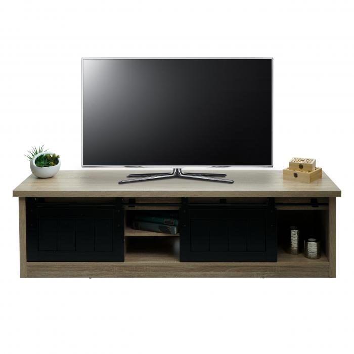 TV-Rack HWC-K75, Fernsehtisch TV-Board, Schiebetren Staufcher, Holz-Optik Industrial Metall 43x150x40cm ~ naturfarben