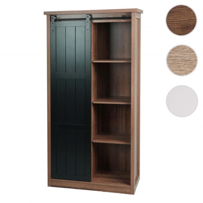 Schrank HWC-K75, Kommode Highboard, Schiebetre 8 Staufcher, Holz-Optik Industrial Metall 163x76x38cm ~ braun