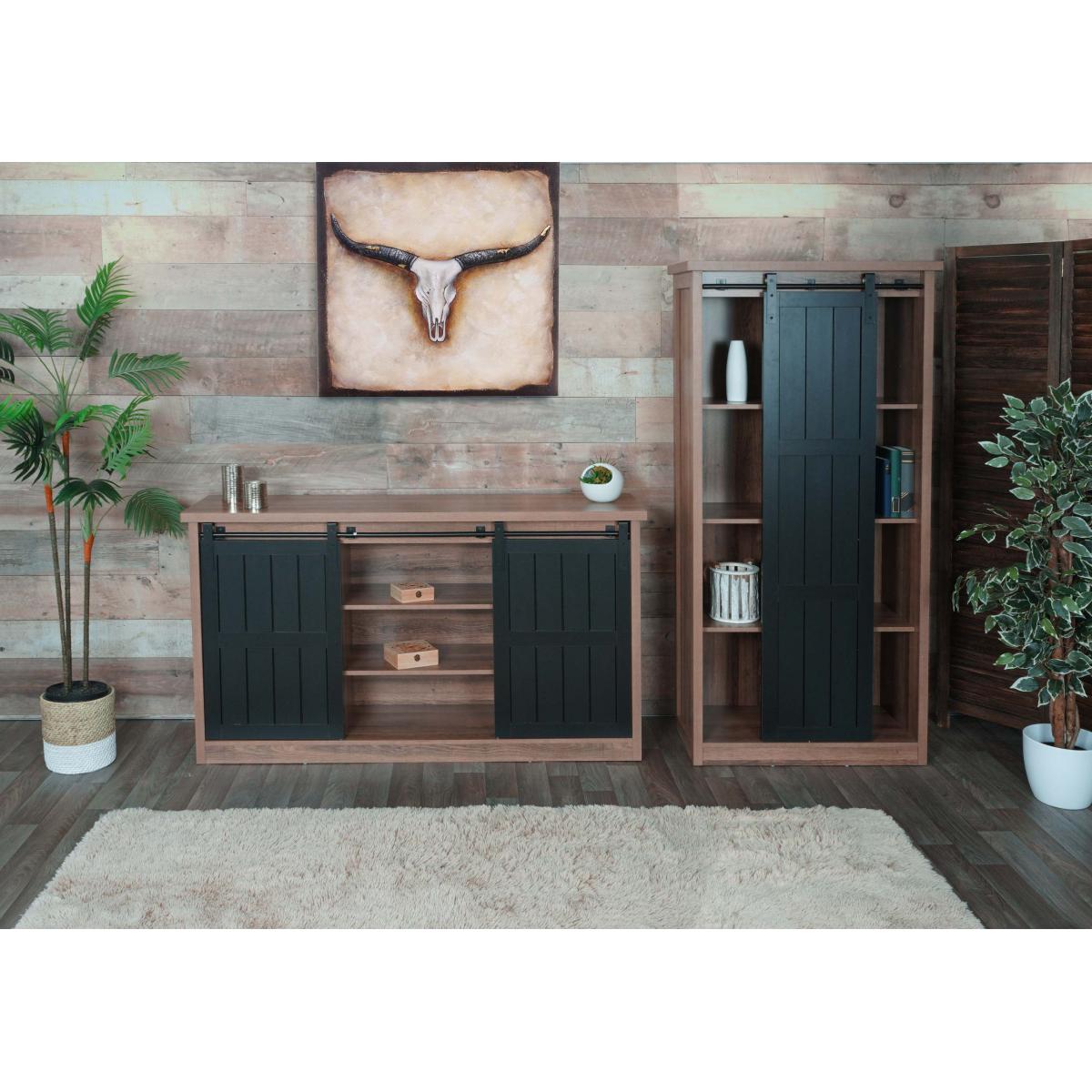Wohnzimmerset aus Schrank und Sideboard HWC-K75, Schiebetre Staufcher, Holz-Optik Industrial Metall ~ braun