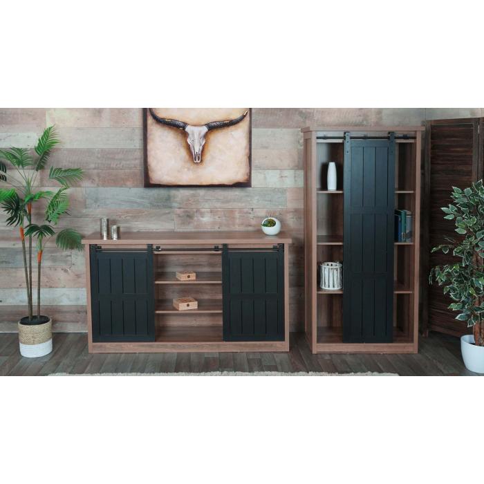 Wohnzimmerset aus Schrank und Sideboard HWC-K75, Schiebetre Staufcher, Holz-Optik Industrial Metall ~ braun