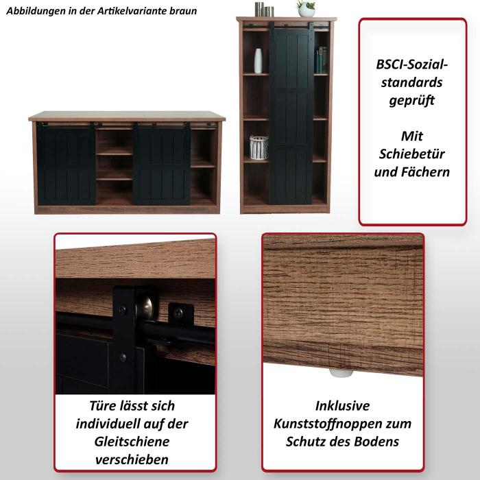 Wohnzimmerset aus Schrank und Sideboard HWC-K75, Schiebetre Staufcher, Holz-Optik Industrial Metall ~ braun