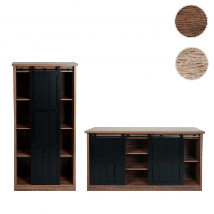 Wohnzimmerset aus Schrank und Sideboard HWC-K75, Schiebetre Staufcher, Holz-Optik Industrial Metall ~ braun
