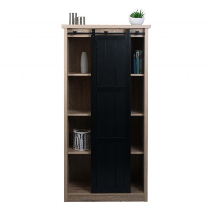 Schrank HWC-K75, Kommode Highboard, Schiebetre 8 Staufcher, Holz-Optik Industrial Metall 163x76x38cm ~ naturfarben