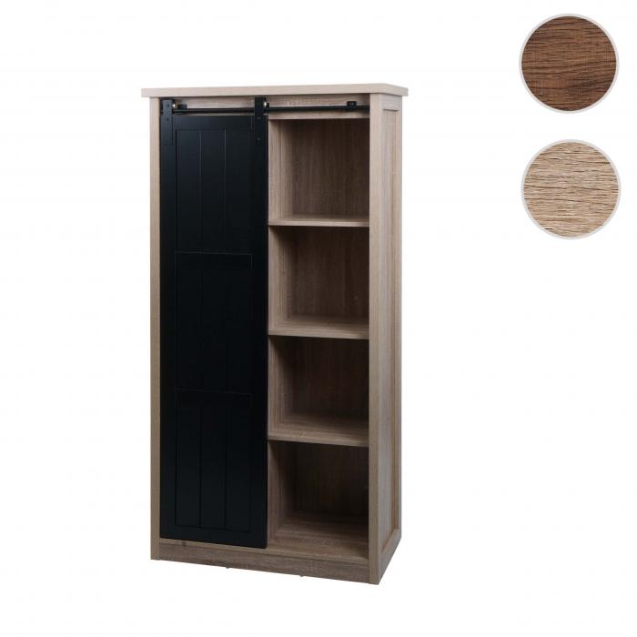 Schrank HWC-K75, Kommode Highboard, Schiebetre 8 Staufcher, Holz-Optik Industrial Metall 163x76x38cm ~ naturfarben