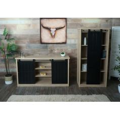 Wohnzimmerset aus Schrank und Sideboard HWC-K75, Schiebetre Staufcher, Holz-Optik Industrial Metall ~ naturfarben