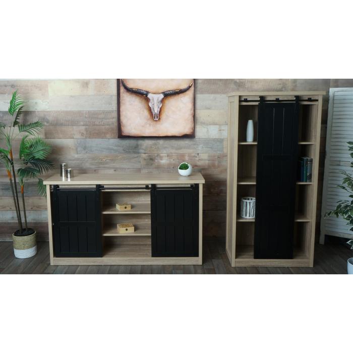 Wohnzimmerset aus Schrank und Sideboard HWC-K75, Schiebetre Staufcher, Holz-Optik Industrial Metall ~ naturfarben