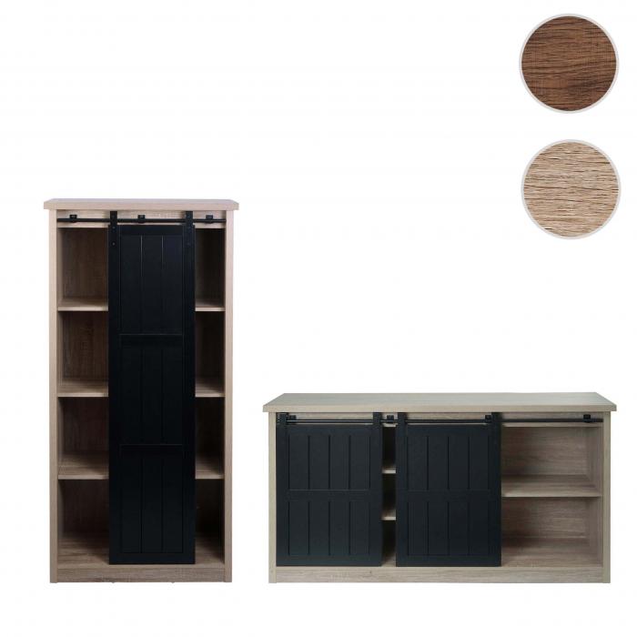Wohnzimmerset aus Schrank und Sideboard HWC-K75, Schiebetre Staufcher, Holz-Optik Industrial Metall ~ naturfarben