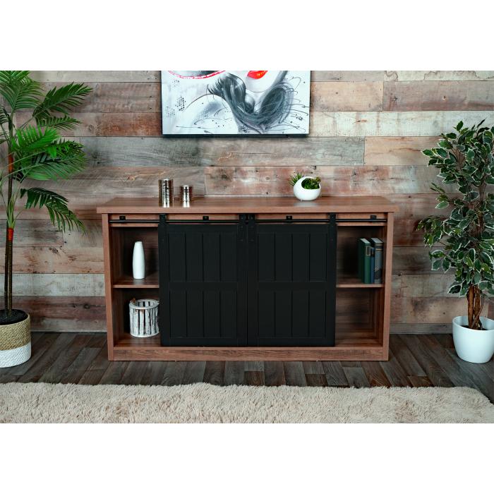 Sideboard HWC-K75, Highboard Regal Schrank, Schiebetre 7 Fcher, Holz-Optik Industrial Metall 84x150x40cm ~ braun