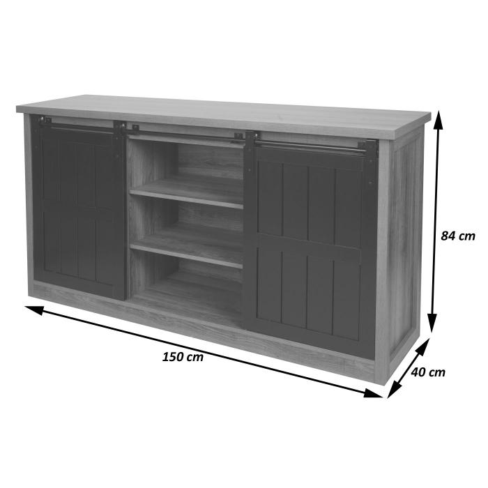 Wohnzimmerset aus TV-Rack, Sideboard, Kommode und Couchtisch HWC-K75, Schiebetr Staufcher, Industrial ~ naturfarben