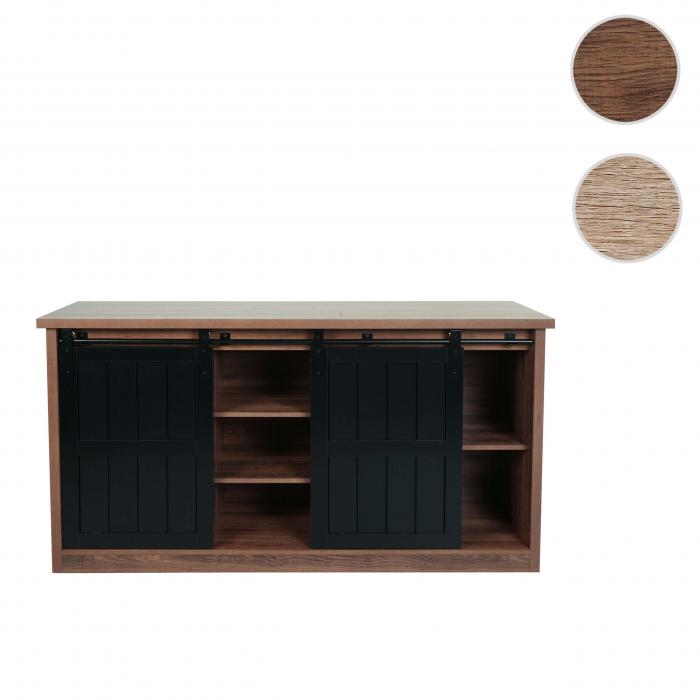 Sideboard HWC-K75, Highboard Regal Schrank, Schiebetre 7 Fcher, Holz-Optik Industrial Metall 84x150x40cm ~ braun