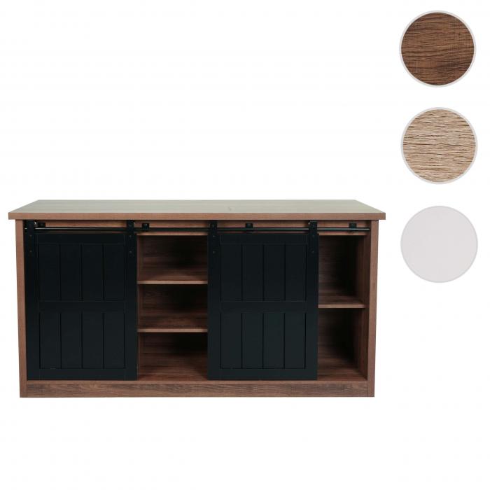 Sideboard HWC-K75, Highboard Regal Schrank Schiebetre 7 Fcher Holz-Optik Industrial Metall 84x150x40cm ~ braun