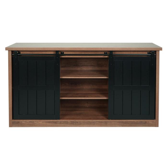 Sideboard HWC-K75, Highboard Regal Schrank, Schiebetre 7 Fcher, Holz-Optik Industrial Metall 84x150x40cm ~ braun