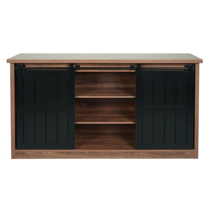 Sideboard HWC-K75, Highboard Regal Schrank, Schiebetre 7 Fcher, Holz-Optik Industrial Metall 84x150x40cm ~ braun