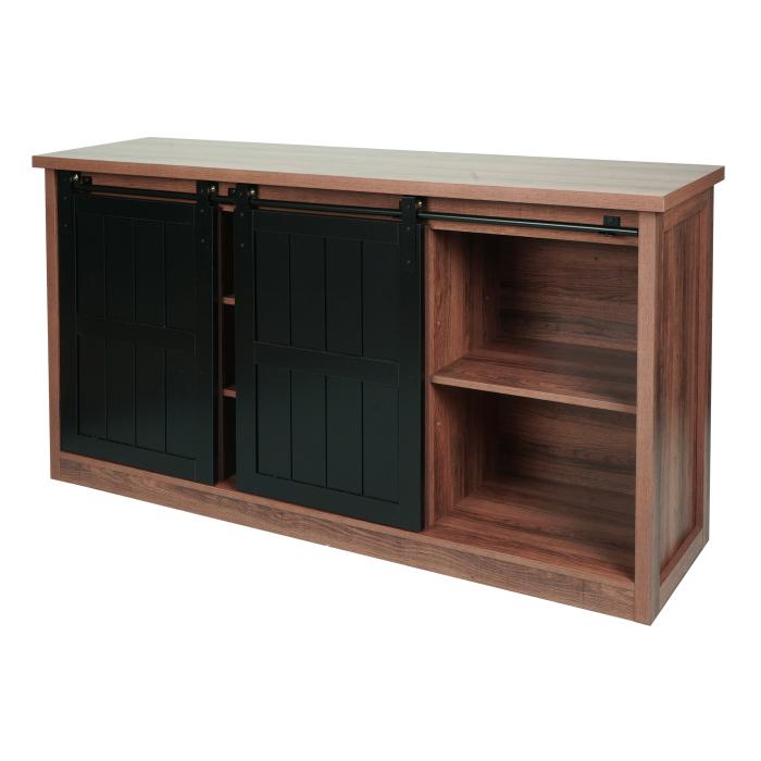 Sideboard HWC-K75, Highboard Regal Schrank, Schiebetre 7 Fcher, Holz-Optik Industrial Metall 84x150x40cm ~ braun