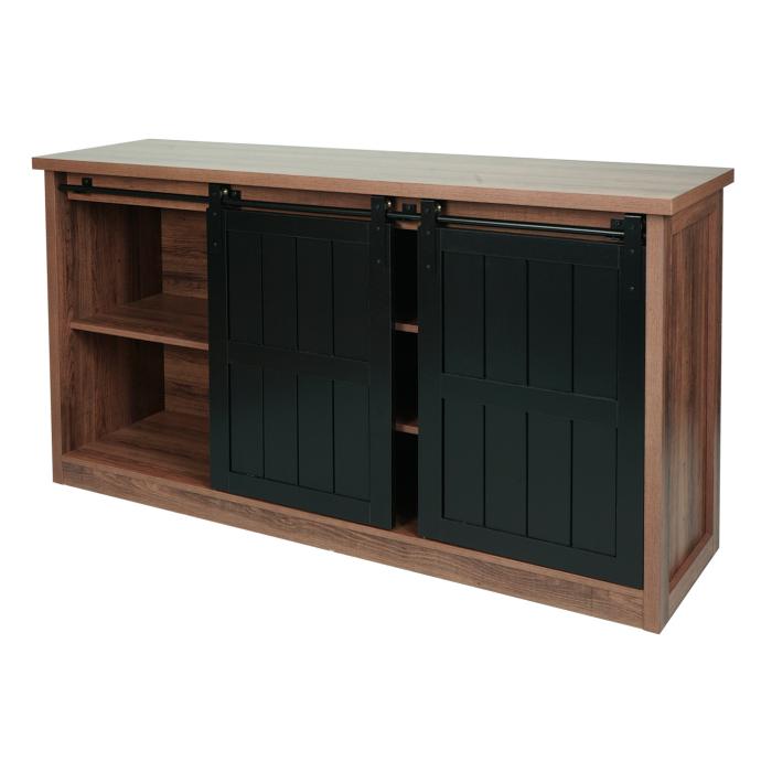 Sideboard HWC-K75, Highboard Regal Schrank, Schiebetre 7 Fcher, Holz-Optik Industrial Metall 84x150x40cm ~ braun