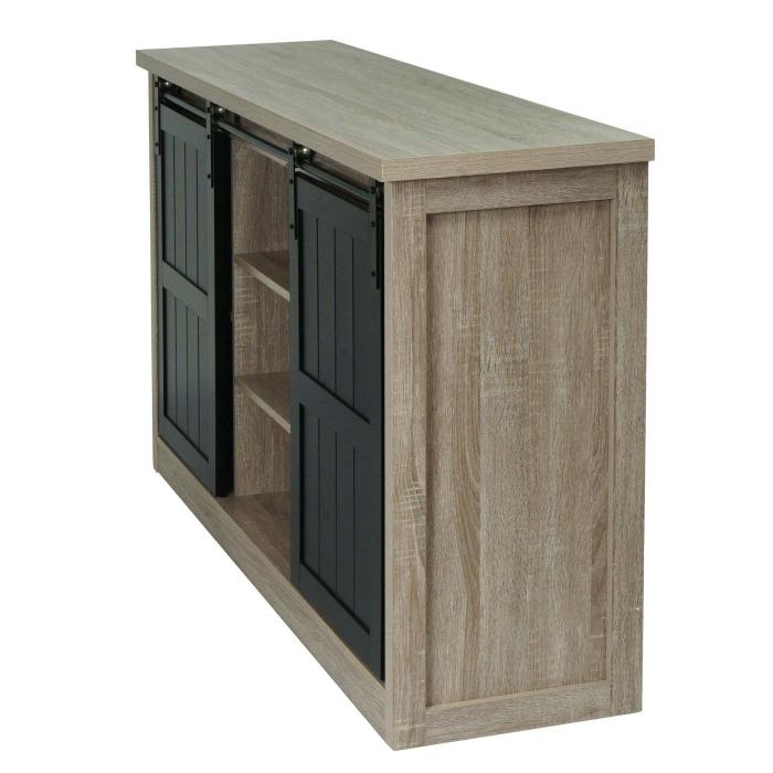 Sideboard HWC-K75, Highboard Regal Schrank, Schiebetre 7 Fcher, Holz-Optik Industrial Metall 84x150x40cm ~ naturfarben