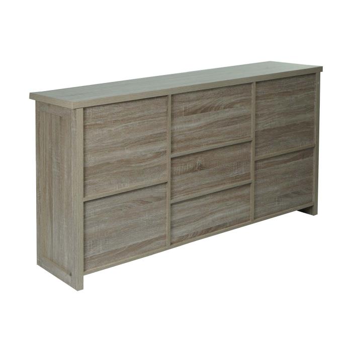 Sideboard HWC-K75, Highboard Regal Schrank, Schiebetre 7 Fcher, Holz-Optik Industrial Metall 84x150x40cm ~ naturfarben