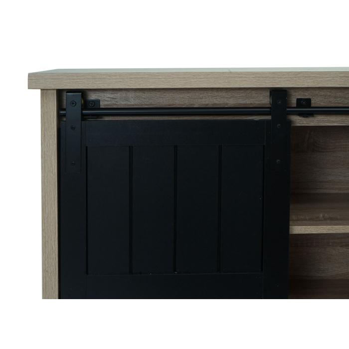 Sideboard HWC-K75, Highboard Regal Schrank, Schiebetre 7 Fcher, Holz-Optik Industrial Metall 84x150x40cm ~ naturfarben