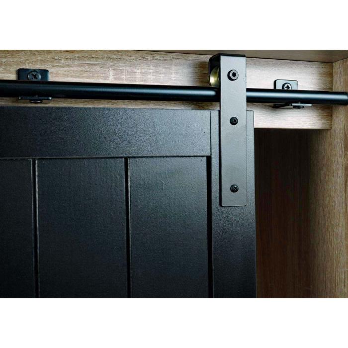 Sideboard HWC-K75, Highboard Regal Schrank, Schiebetre 7 Fcher, Holz-Optik Industrial Metall 84x150x40cm ~ naturfarben