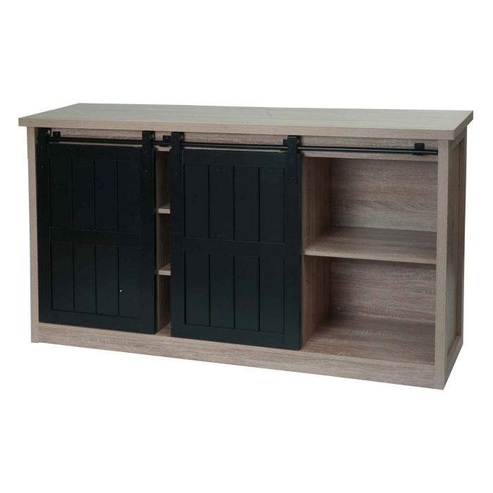 Wohnzimmerset aus Schrank und Sideboard HWC-K75, Schiebetre Staufcher, Holz-Optik Industrial Metall ~ naturfarben