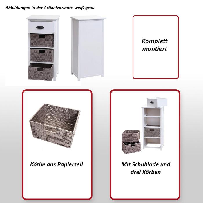 Kommode HWC-K84 mit Krben, Schrank Schubladenschrank, Holz 83x40x29cm ~ wei, Krbe grau