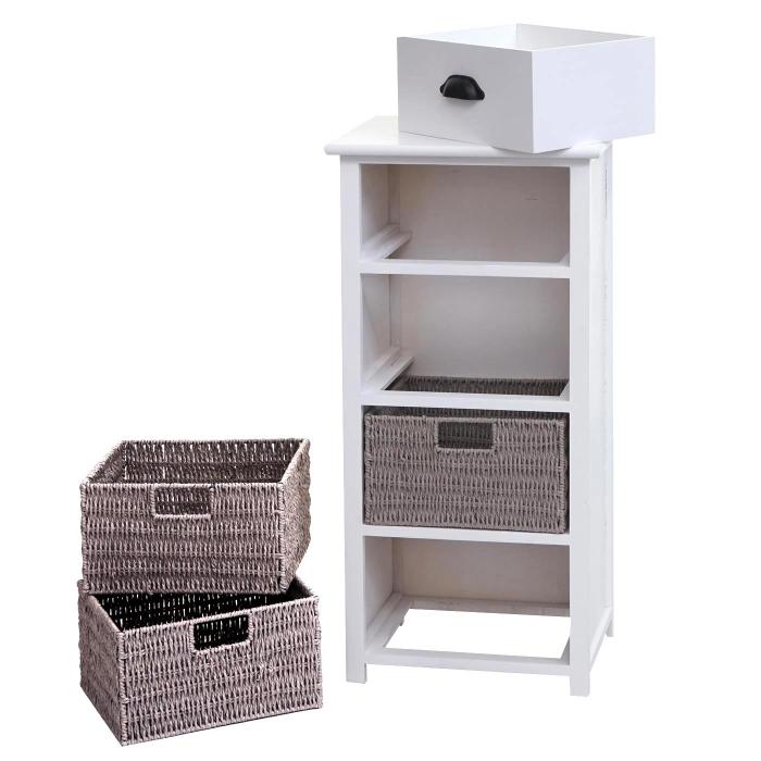 Kommode HWC-K84 mit Krben, Schrank Schubladenschrank, Holz 83x40x29cm ~ wei, Krbe grau