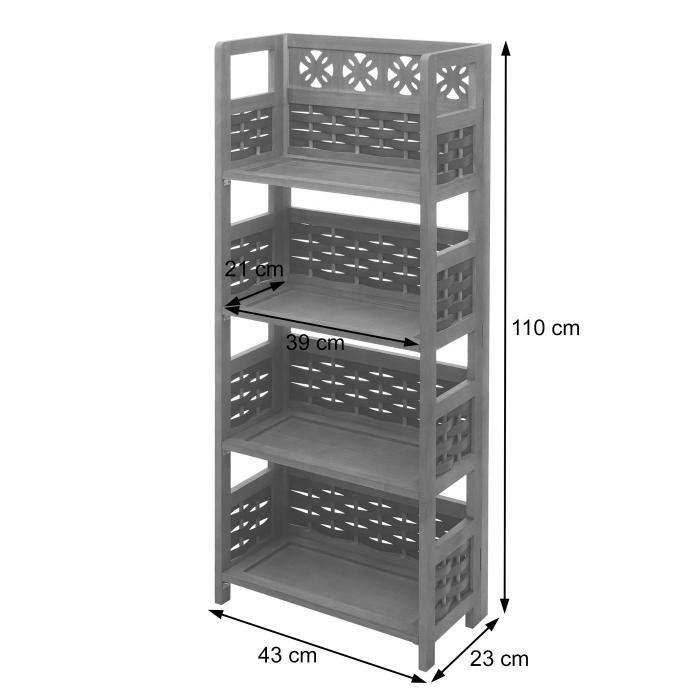 Regal HWC-K86, Standregal Wohnregal, klappbar 4 Ablagen, Holz 110cm ~ dunkelbraun, Geflecht dunkelbraun