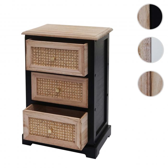 Kommode HWC-K87, Schubladenschrank Schrank, Holz Rattan 63x40x28cm ~ schwarz, naturfarben